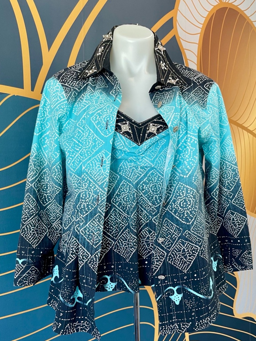 Jacket with Matching Camisole with Metallic Embroidery